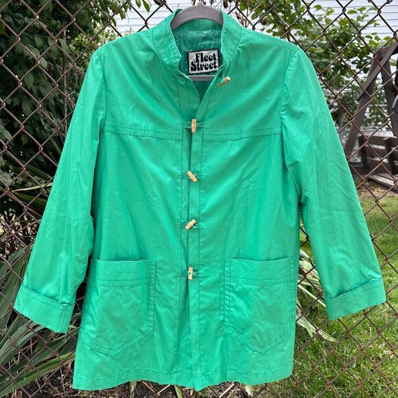 Vtg 70s Fleet Street Jacket 12/14 Kelly Green Rain Shine Trench Coat Mod Toggle - Picture 3 of 13
